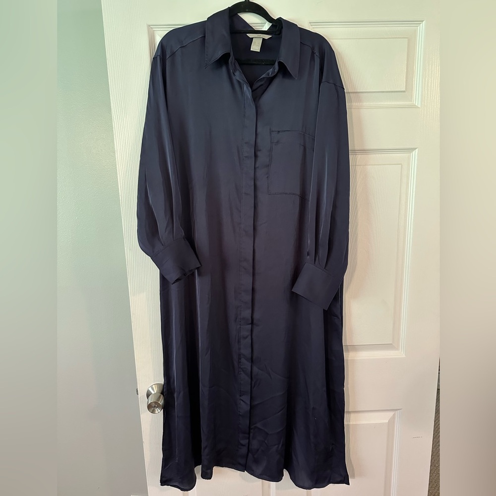 H&M Navy Blue Silky Shirt Dress